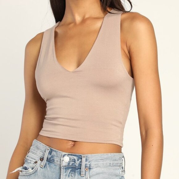 Lulus Basics Feel Like Dancing Taupe Crop Top Brown - Picture 1 of 1